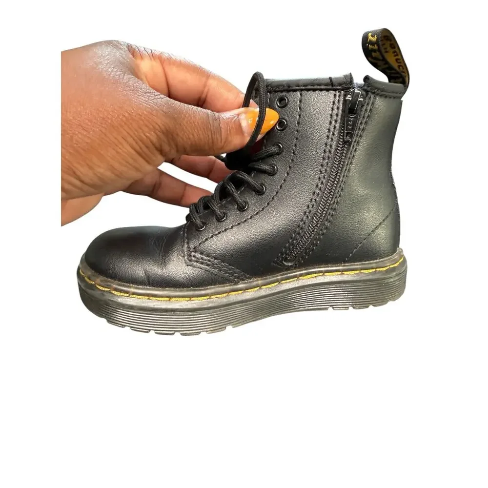 Dr. Martens 1460‎ Black Kids Girls Zip Up Leather Lace Up Comat Boots Size 10